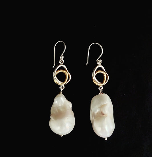 Earring Baroque White Abstract Silver Gold