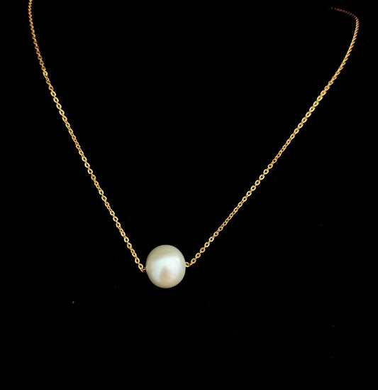 Necklace Pearl Single With Chain Rhodium 9mm Gold
