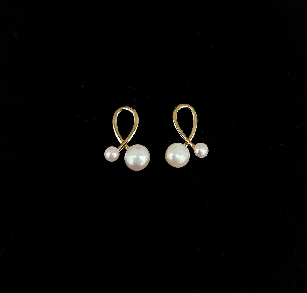 Earring Pearl Ribbon Stud Gold Plated 4 X 6mm