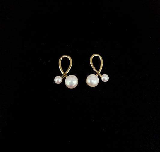 Earring Pearl Ribbon Stud Gold Plated 4 X 6mm