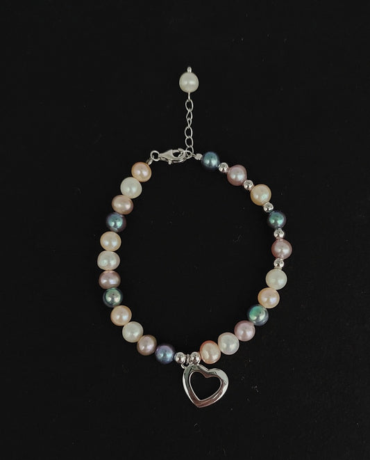 Bracelet Pearl Mix With Heart Charm ,Beads 6-7mm