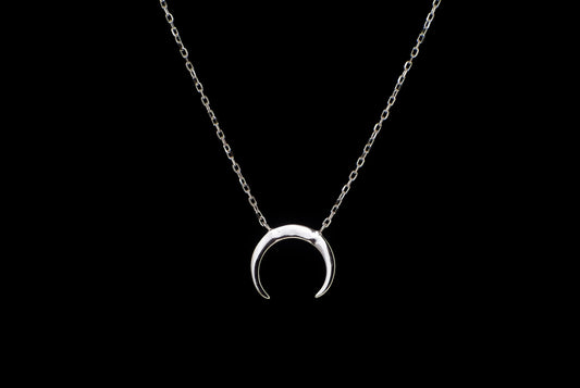 Necklace Double Horn with Chain Rhodium - Bambu Silver Jewellry