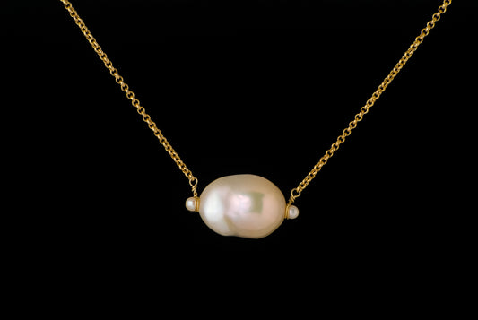 Necklace Pearl Baroque with Chain - Bambu Silver Jewellry