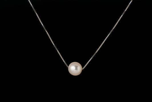 Necklace Pearl With Chain Rhodium 11-12mm X 45cm - Bambu Silver Jewellry