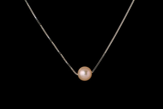 Necklace Pearl Single with Chain Rhodium 9mm - Bambu Silver Jewellry