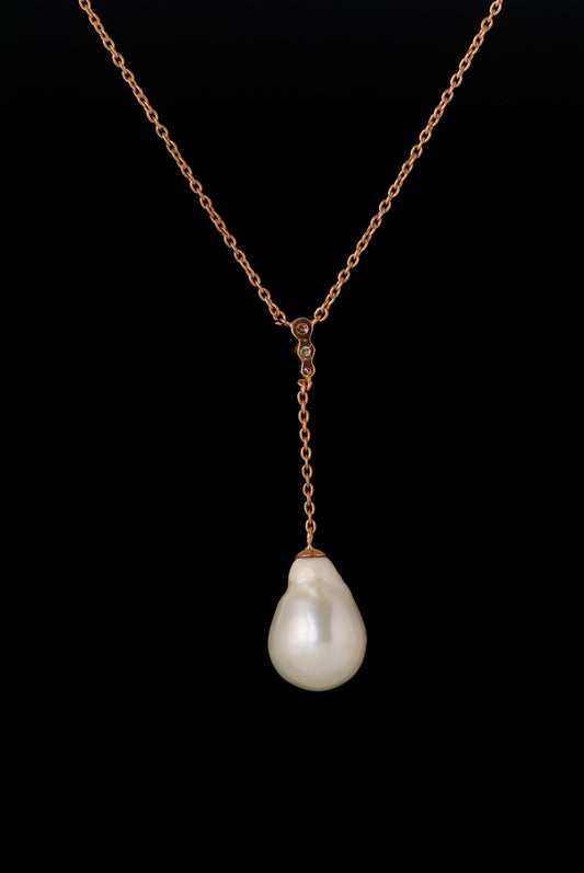 Necklace Pearl Simple Drop with Chain 14-16mm