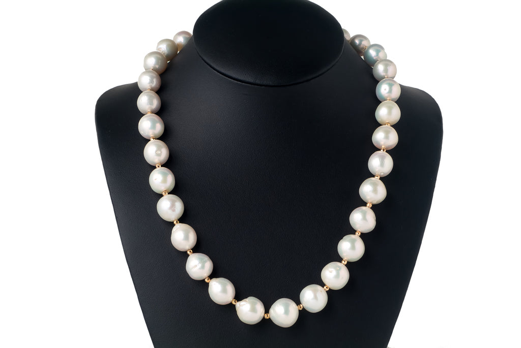 Necklace Pearl White Colour With Beads Set Bracelet 13-15mm