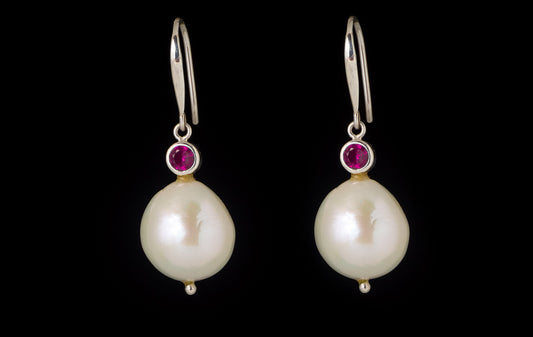 Earring Pearl Baroque Round Sara with Stone 12-14mm - Bambu Silver Jewellry