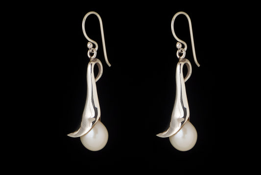 Earring Pearl Tulip 7-8mm X 3cm - Bambu Silver Jewellry