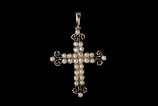 Pendant Pearl Cross with Many Pearls 4.3x3.3cm