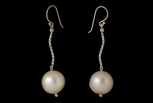 Earring Pearl Baroque Round Long 14-15mm