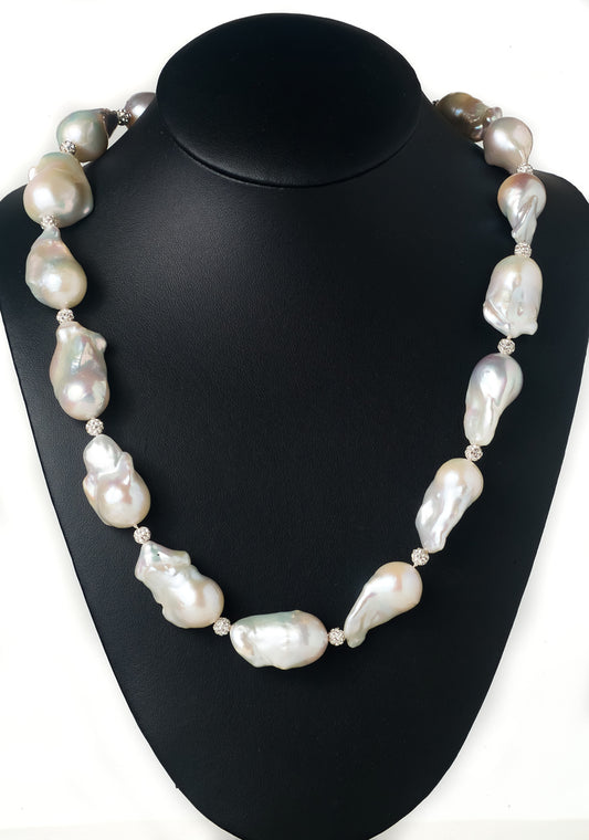 Necklace Pearl Baroque With Zircon Beads