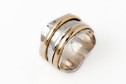 Ring Hammer 3 Line Silver Gold Spinning - Bambu Silver Jewellry
