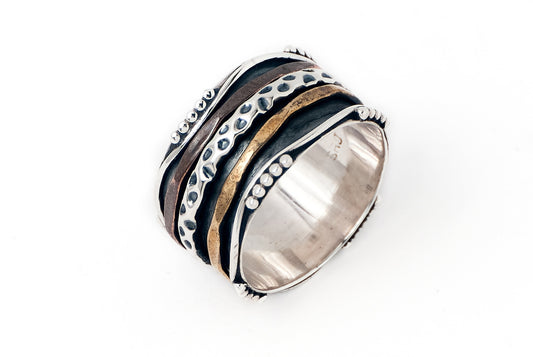 Ring Spining Silver,Gold Oxid - Bambu Silver Jewellry