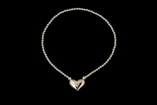 Bracelet Ball Elastic Heart Plain 2mm - Bambu Silver Jewellry