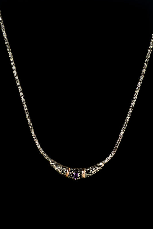 Necklace Silver Gold with Stone - Bambu Silver Jewellry