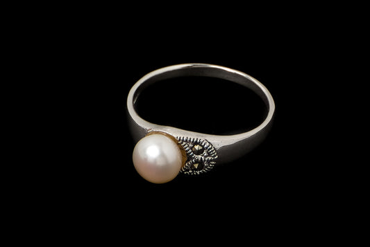 Ring Pearl Marcasite Small - Bambu Silver Jewellry