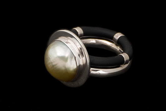 Ring Pearl South Sea Pearl Silver with Rubber