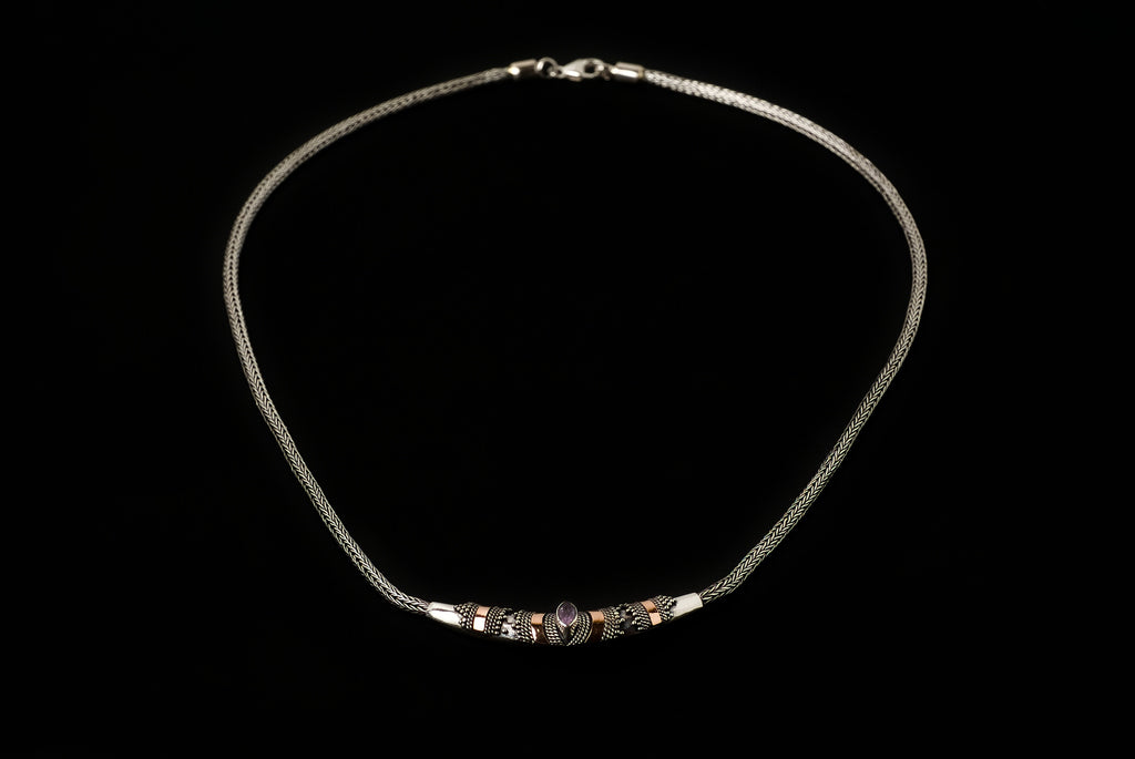 Necklace Silver Gold with Stone - Bambu Silver Jewellry