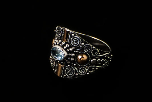 Ring Silver Gold Abstract with Stone 1.6cm