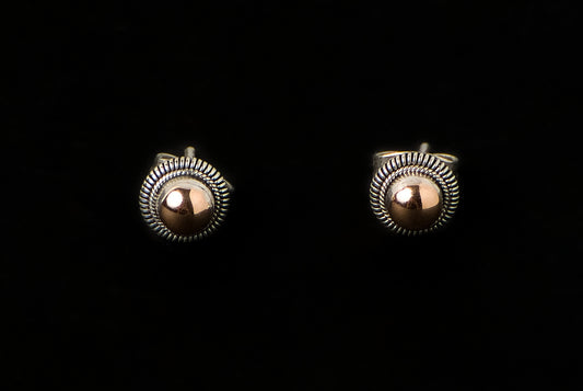 Earring Stud Silver Gold Round - Bambu Silver Jewellry