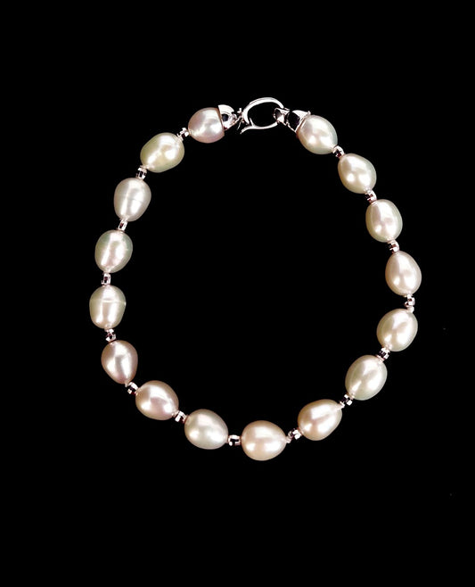Bracelet Pearl Oval With Beads 6-7mm
