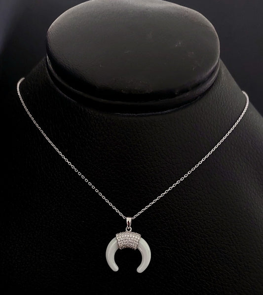 Necklace Double Horn Zircon With Chain
