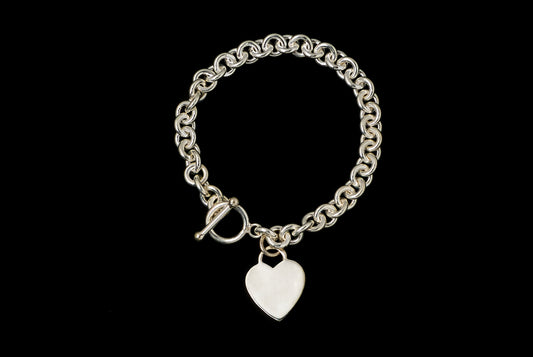 Bracelet Chain With Heart Charm 6 mm X 16-17 cm - Bambu Silver Jewellry