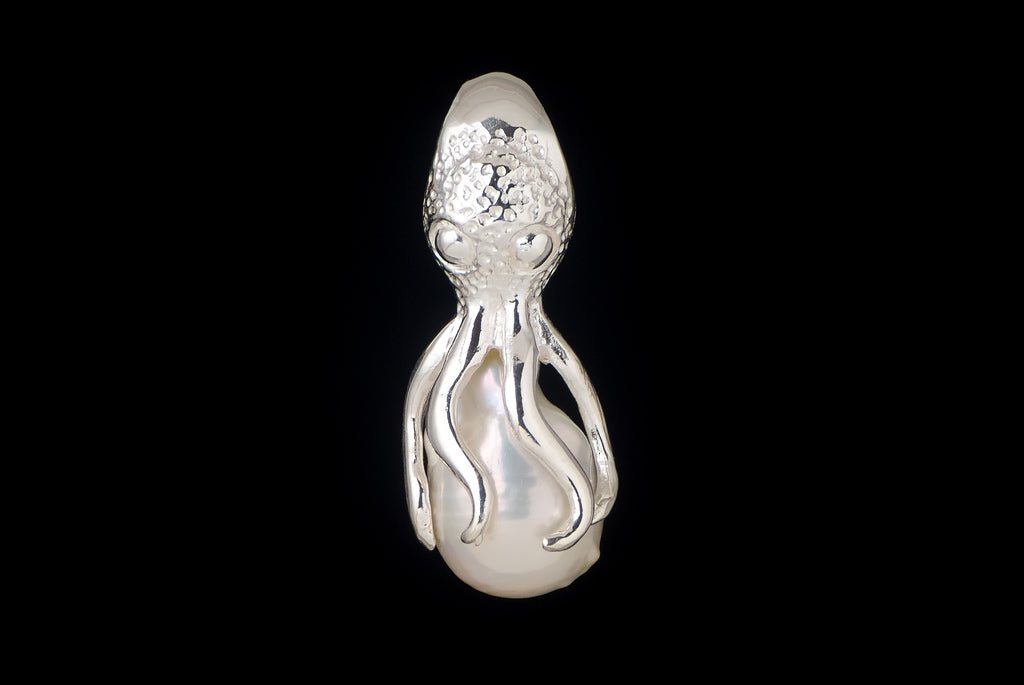 Pendant Pearl Octopus With Baroque 3.5 X 1.5cm - Bambu Silver Jewellry