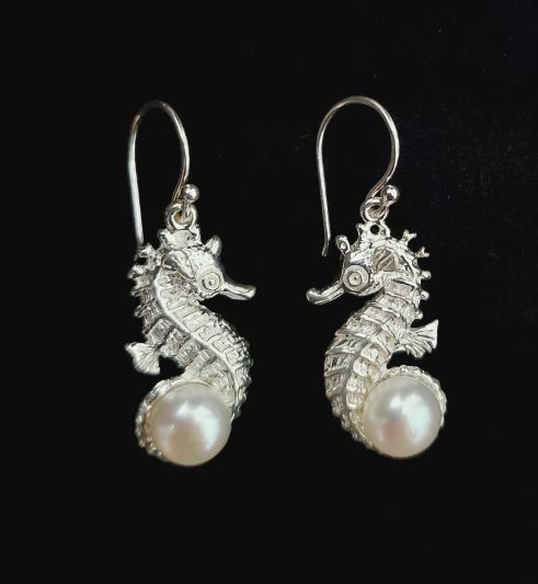 Earring Sea Horse With Pearl 3cm