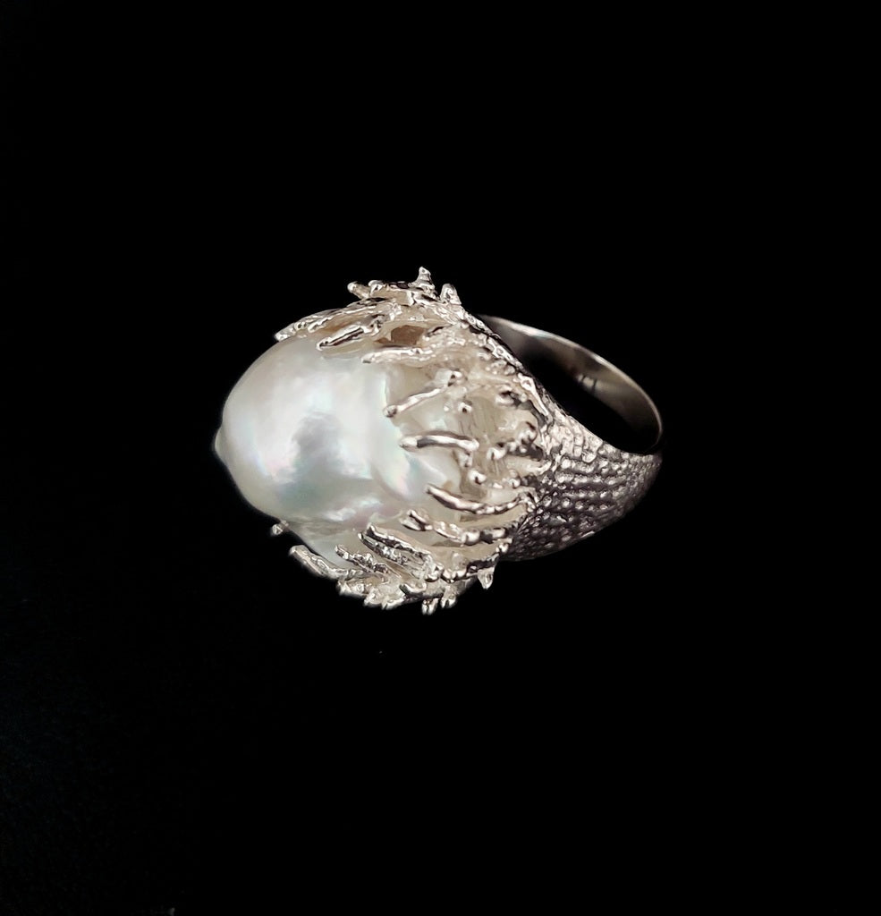 Ring Pearl Baroque Coral