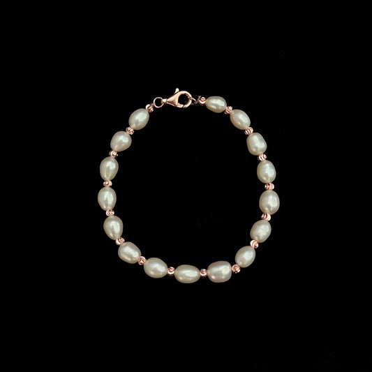 Bracelet Pearl Oval With Beads 5-6mm Gold