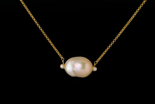 Necklace Pearl Baroque with Chain - Bambu Silver Jewellry