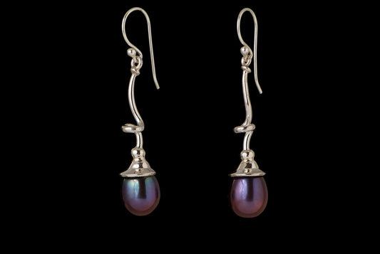 Earring Pearl Bro Long Abstract 8-9mm