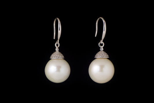 Earring Pearl Round Zircon 19, 14-15mm