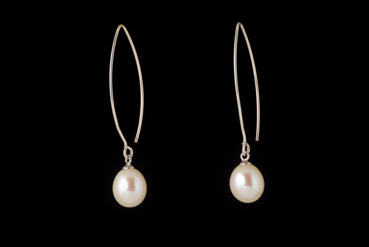 Earring Pearl Oval Long Hook 7-8mm