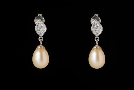 Earring Pearl Drop Zircon 8-9mm