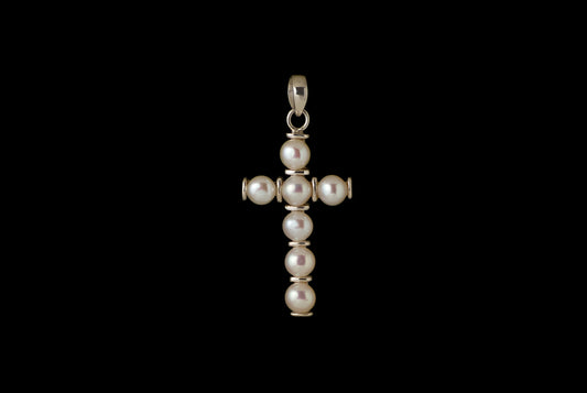 Pendant Pearl Cross Hk (7 Pearl) 34x18mm