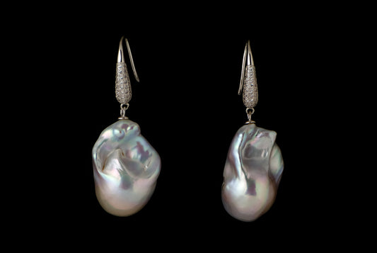 Earring Pearl Baroque Zircon Small Hook 25 x 13-15mm