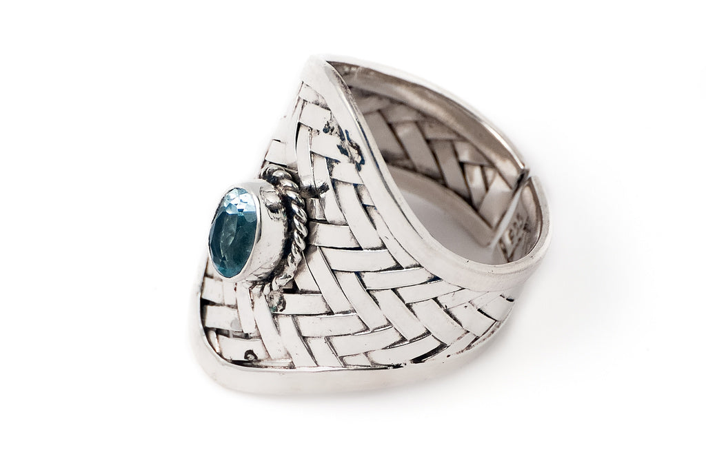 Ring Anyaman with Stone - Bambu Silver Jewellry