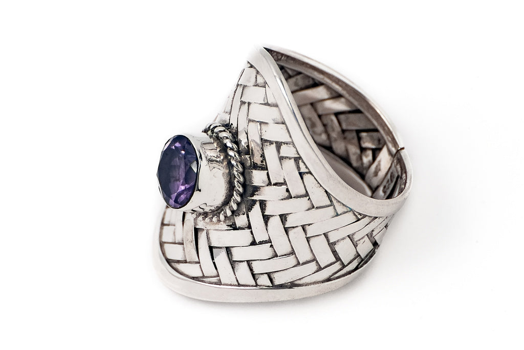 Ring Anyaman with Stone - Bambu Silver Jewellry