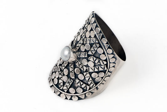 Ring Tatahan Jawan with Pearl - Bambu Silver Jewellry