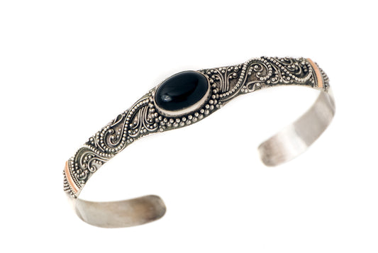 Cuff Silver Gold Jawan with Stone 10mm - Bambu Silver Jewellry