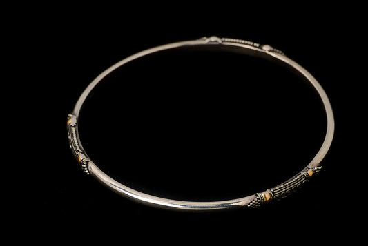 Bangle Silver Gold Round 3-4mm - Bambu Silver Jewellry