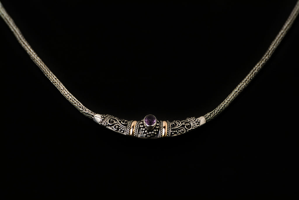 Necklace Silver Gold with Stone - Bambu Silver Jewellry