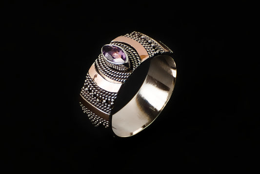 Ring Silver Gold Jawan Mix with Stone 8mm