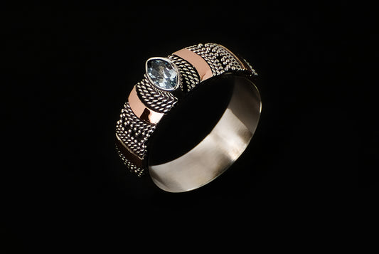 Ring Silver Gold Jawan Mix with Stone 6mm