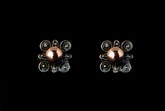 Earring Stud Silver Gold Flower Square - Bambu Silver Jewellry