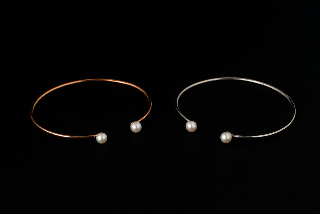 Bangle Twin Pearl Katy 19, 5-6mm X 2cm - Bambu Silver Jewellry