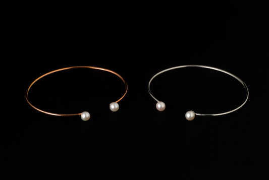 Bangle Twin Pearl Katy 19, 5-6mm X 2cm - Bambu Silver Jewellry